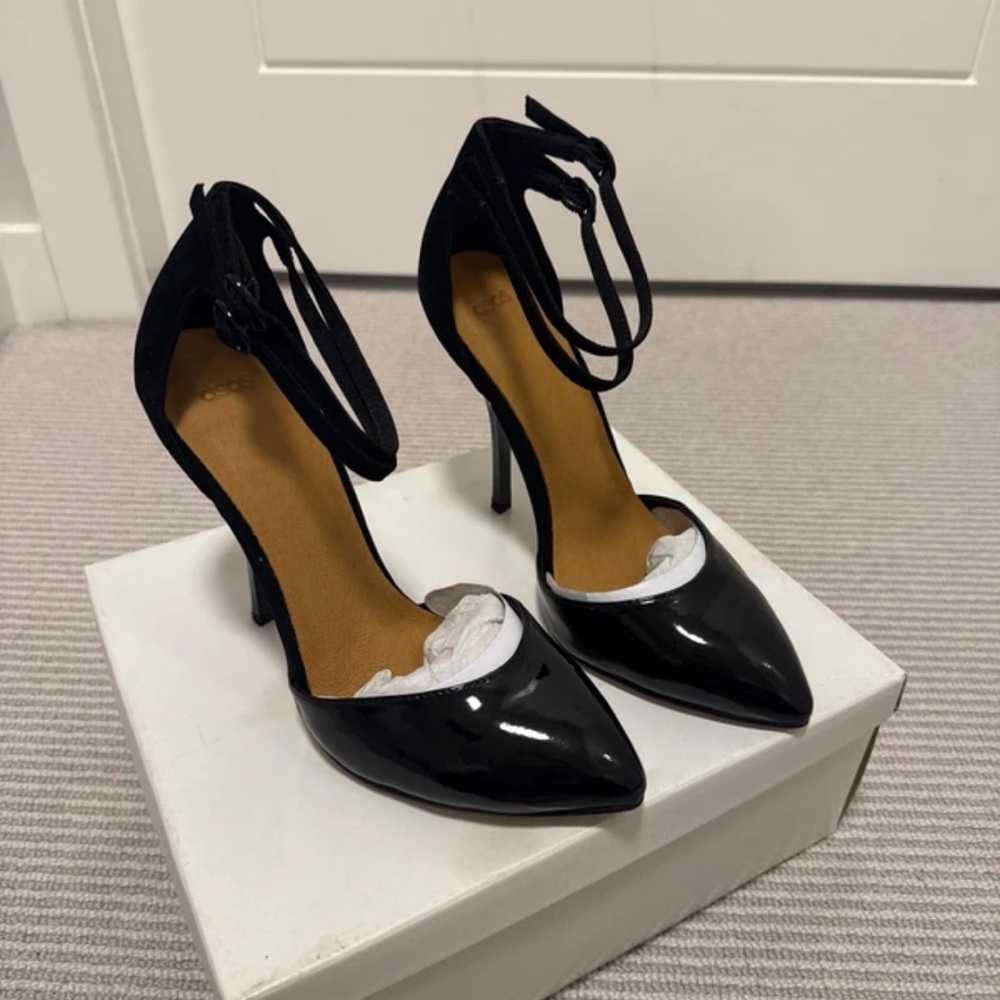 ASOS Glossy Black Heels with Strap